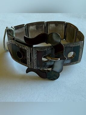 Victorian Scottish Agate Sterling Silver and Agate Belt Buckle Bracelet AS IS
